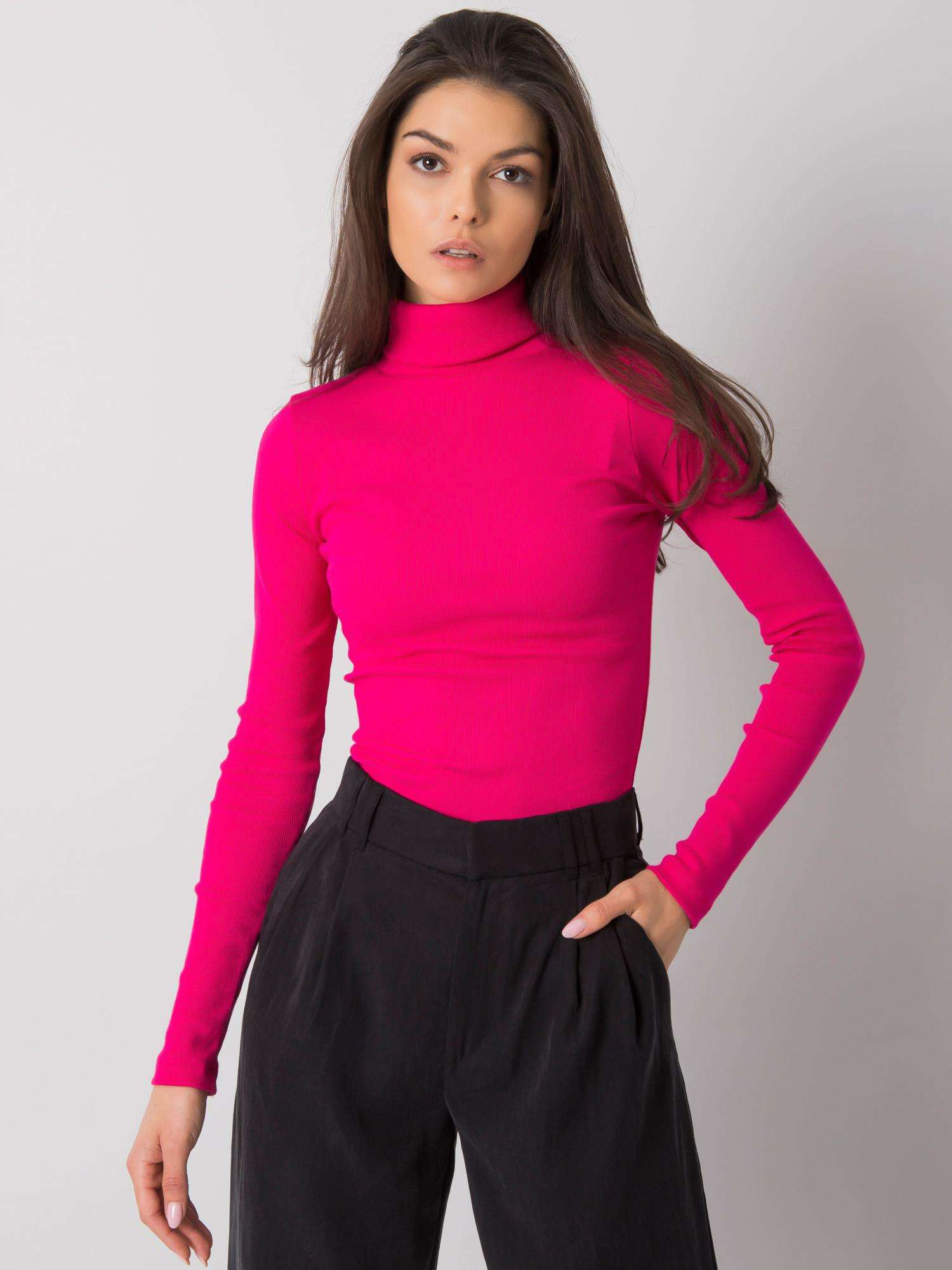 Ružový dámsky rebrovaný rolák RV-BZ-7182.01P-fuchsia Veľkosť: L/XL