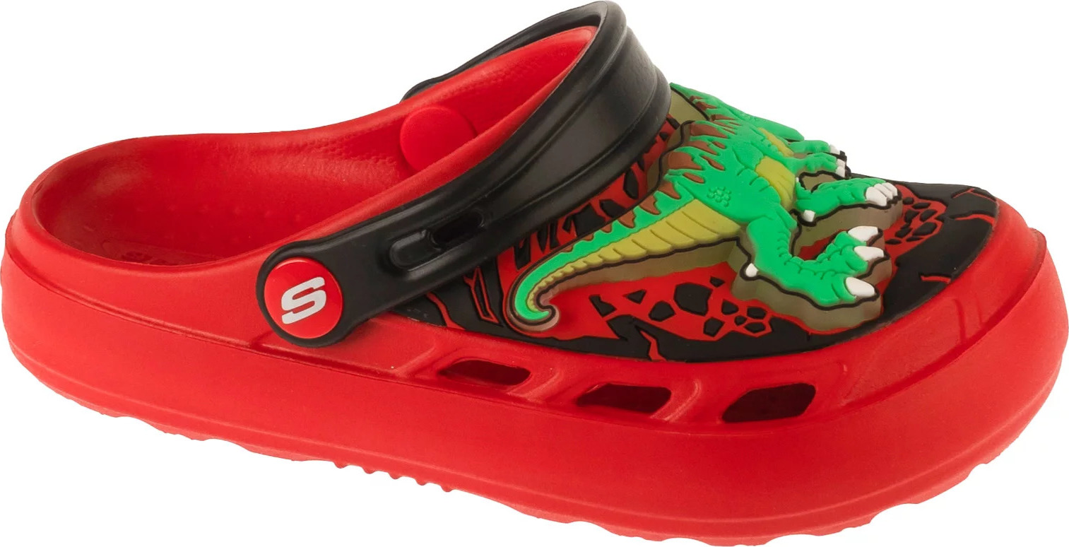 Červeno-čierne detské nazúvaky Skechers Foamies: Swifters - T-Rex-Brights 406712L-RED Veľkosť: 27