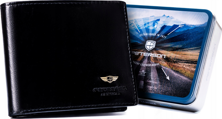 Peterson Čierna pánska kožená peňaženka W076 [DH] PTN 22303-VT Veľkosť: ONE SIZE