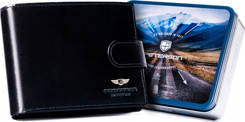 Peterson Elegantná čierna kožená peňaženka so zapínaním W092 [DH] PTN 22305L-VT Veľkosť: ONE SIZE