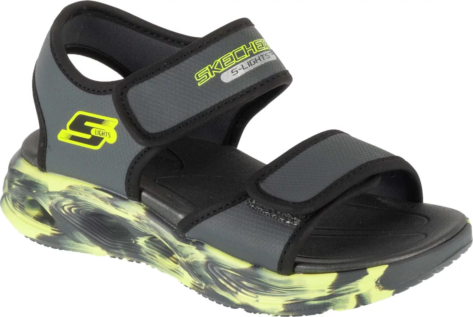 Tmavosivé detské sandále Skechers S-Lights: Sola Glow Sandal - Fusion Brights 407032L-CCBK Veľkosť: 29