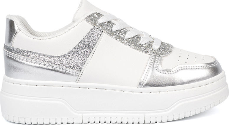 Bielo-strieborné dámske sneakersy s lesklými detailmi A88-188S Veľkosť: 40