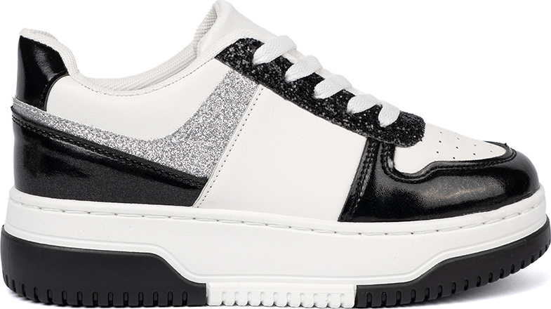 Čierno-biele dámske sneakersy s lesklými striebornými detailmi A88-188B Veľkosť: 41
