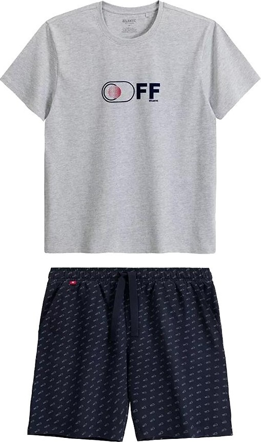 Krátke pánske pyžamo Atlantic so vzorovanými kraťasmi NMP-395 kr/r S-2XL meska Veľkosť: 2XL, Barva: sivo-modrá