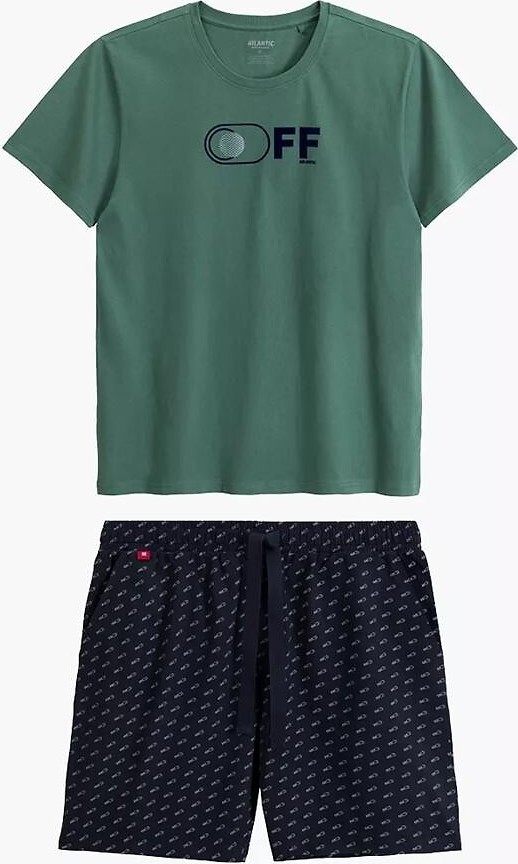 Krátke pánske pyžamo Atlantic so vzorovanými kraťasmi NMP-395 kr/r S-2XL meska Veľkosť: M, Barva: zeleno-modrá