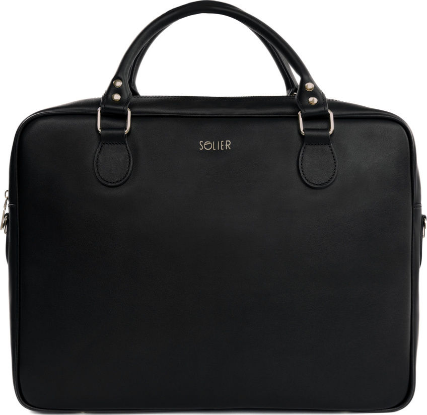 Solier Čierna dámska kožená taška na notebook FL24 BLACK Veľkosť: ONE SIZE