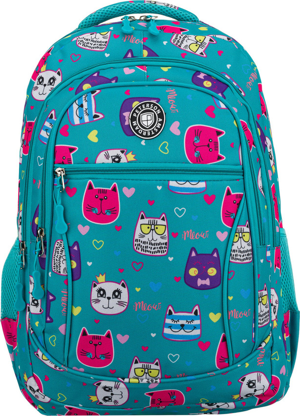 Peterson Tyrkysový školský plecniak s roztomilými mačičkami PTN BIEDRONKA Veľkosť: ONE SIZE