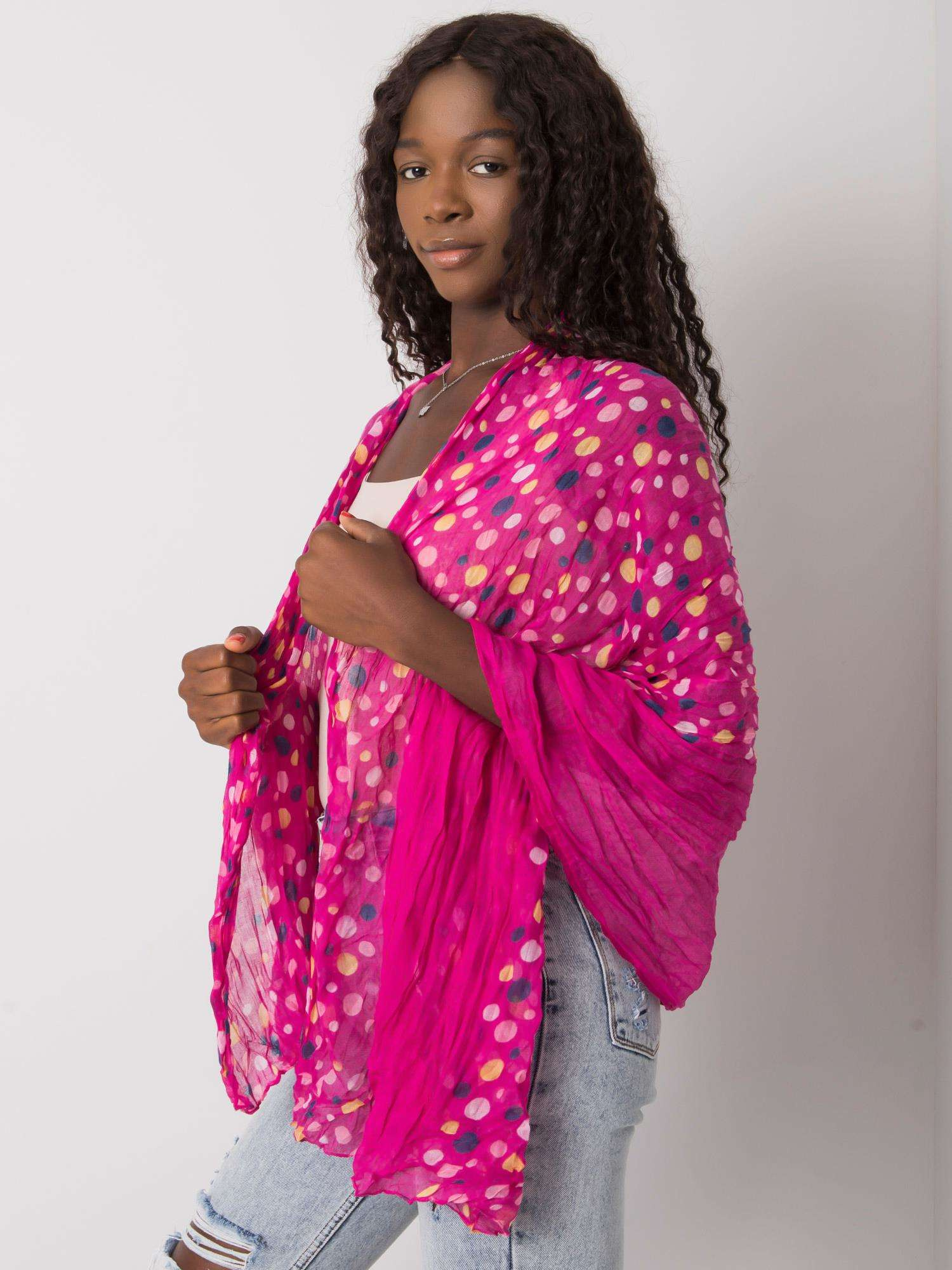 Fuchsiová šatka s bodkami AT-CH-S-2114-fuchsia pink Veľkosť: ONE SIZE