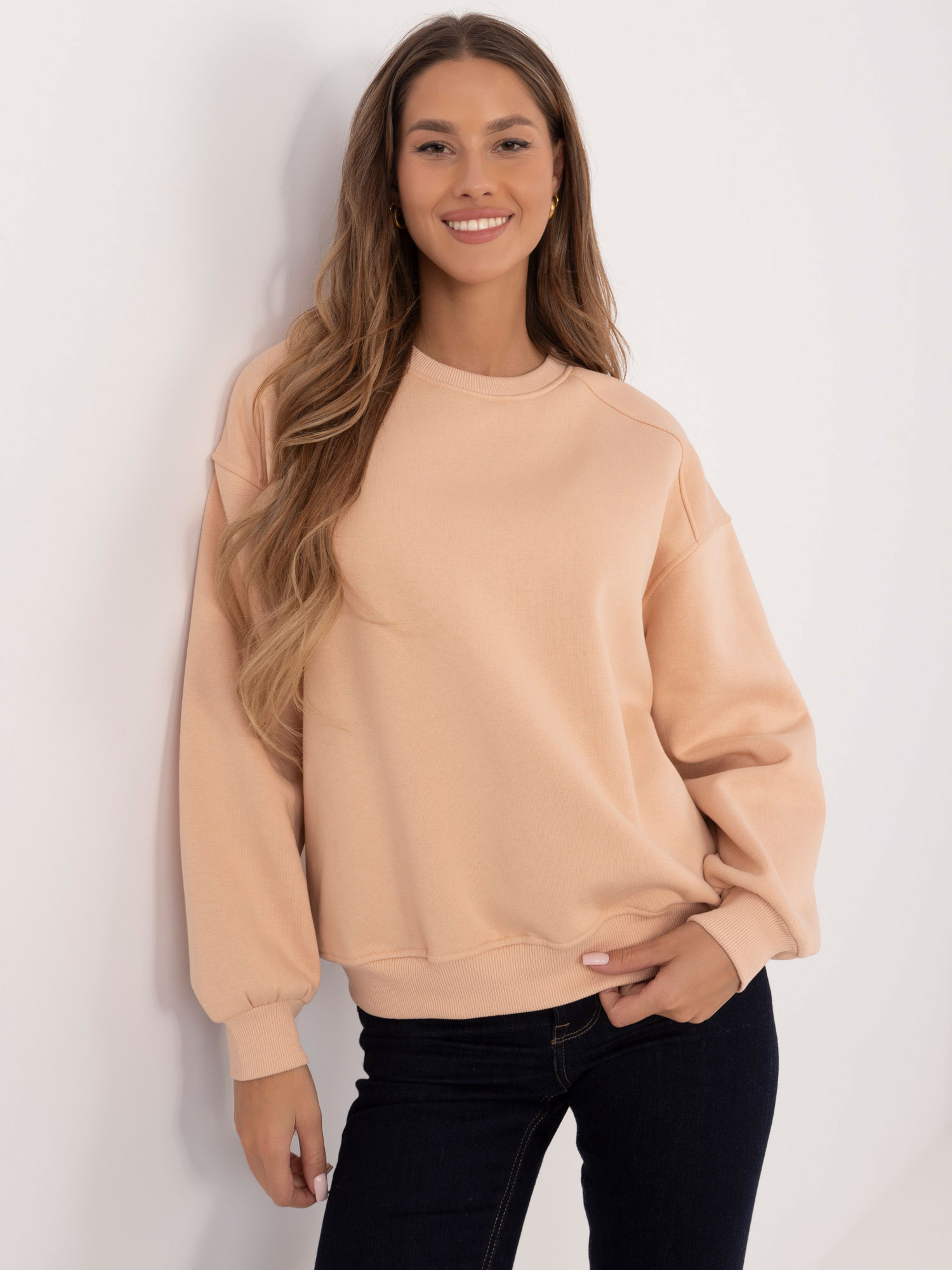 Dámska béžová zateplená mikina bez kapucne CLM-BL-1280.22-beige Veľkosť: S