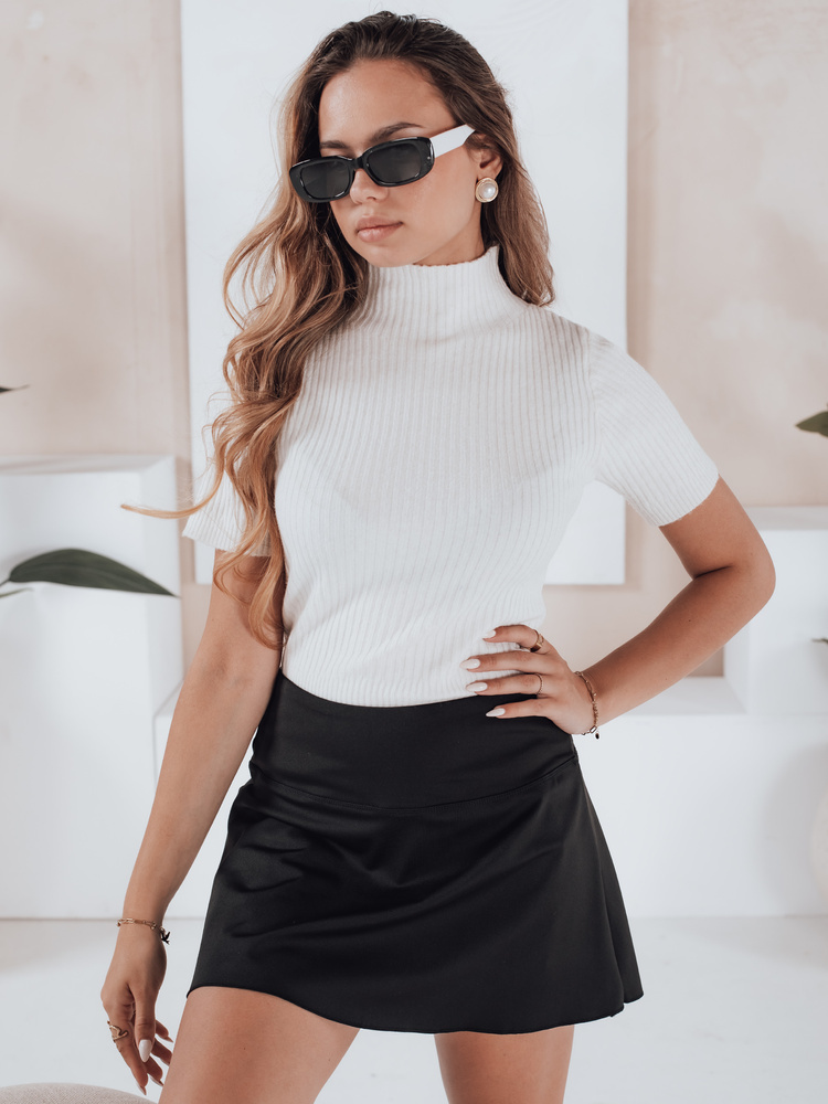 Biely dámsky rebrovaný sveter s krátkymi rukávmi a rolákom GIRLGLORY MY2550 Veľkosť: ONE SIZE