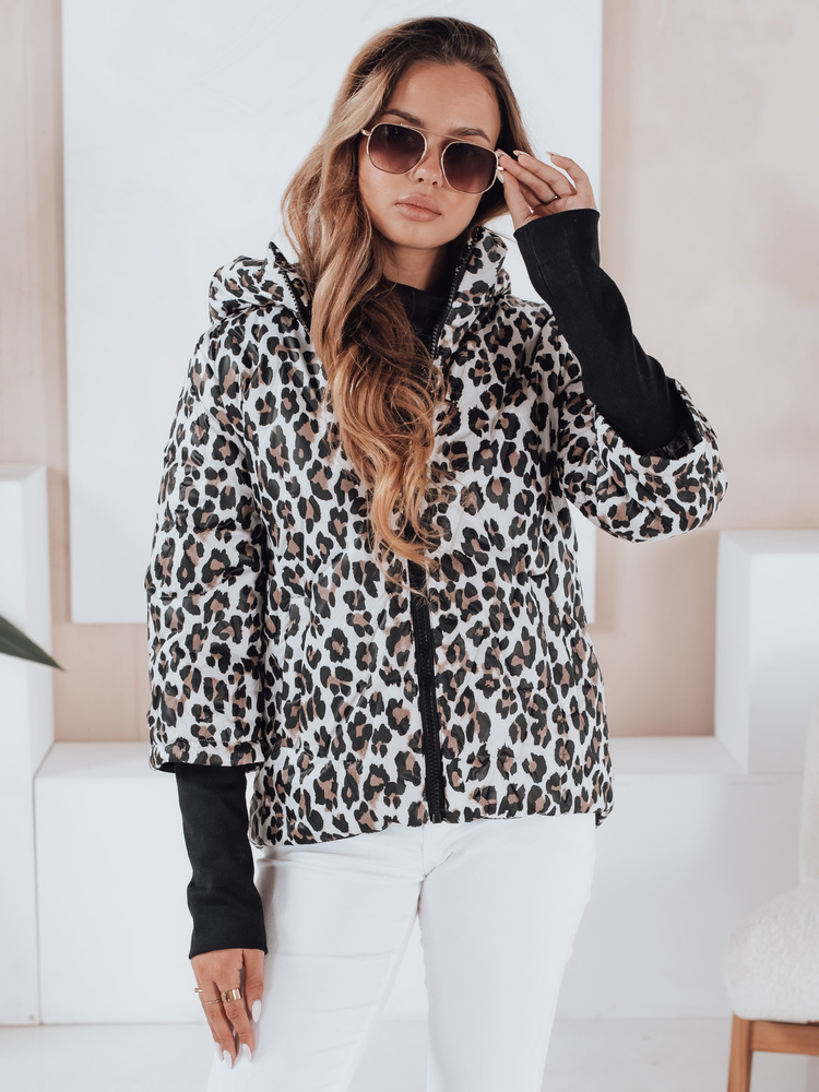 Biela dámska prechodová bunda s leopardím vzorom VARESSA TY5032 Veľkosť: 2XL