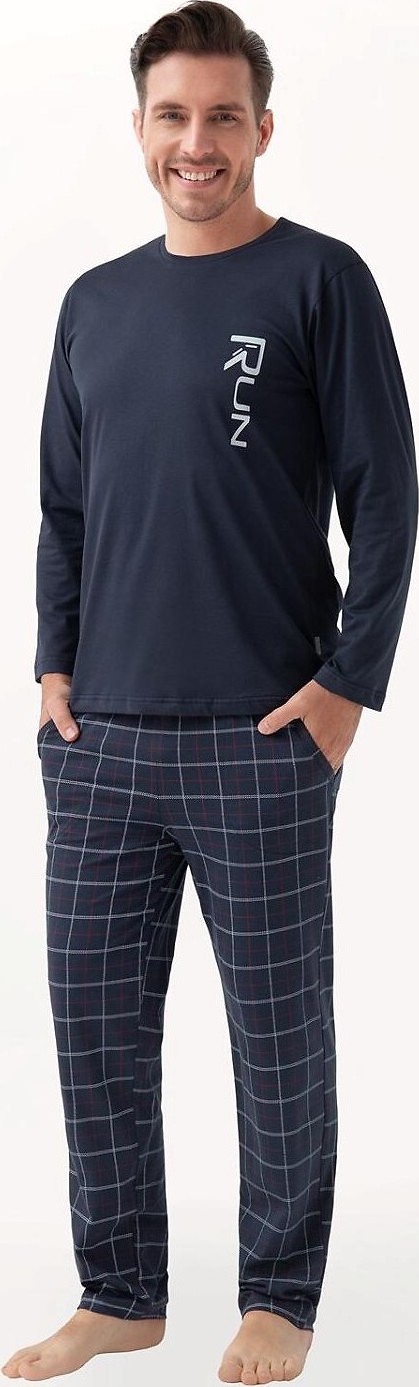 Luna Pánske dlhé bavlnené pyžamo s kockovanými nohavicami 810 dł/r M-2XL Z24/25 meska Veľkosť: M, Barva: tmavomodrá