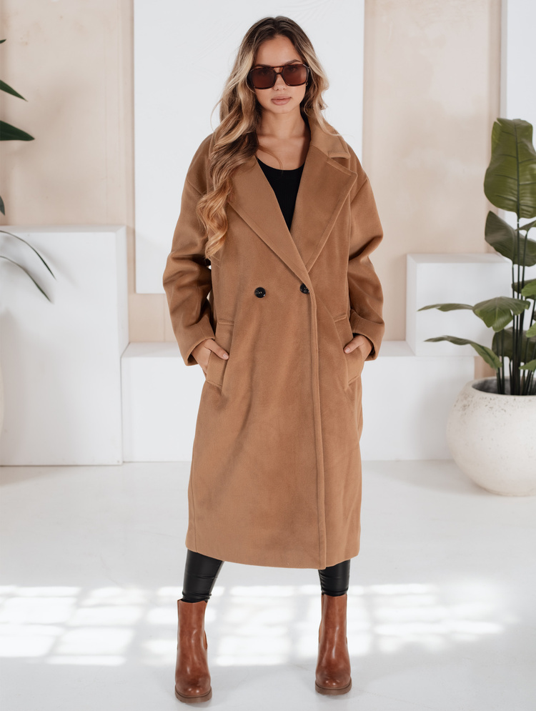 Hnedý dámsky oversize kabát NY0767 Veľkosť: L