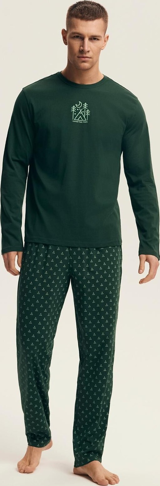 Henderson Dlhé pánske bavlnené pyžamo Core s potlačou 43478 Lush dł/r M-3XL Veľkosť: M, Barva: tmavozelená
