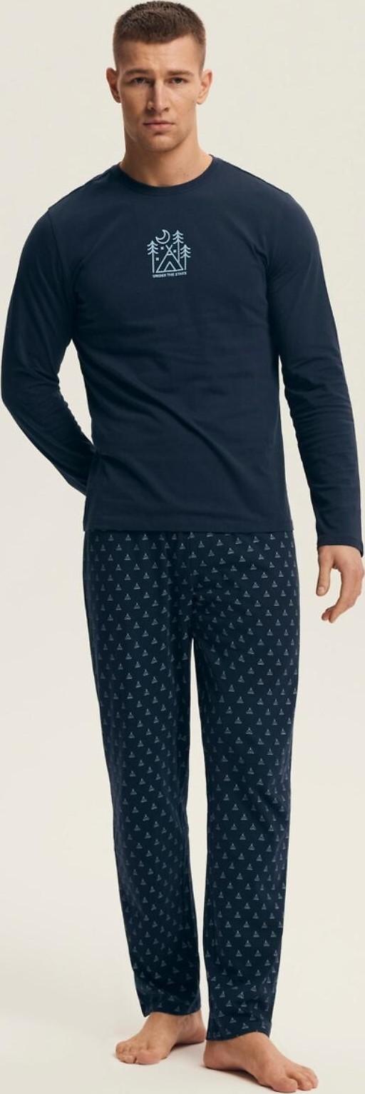 Henderson Dlhé pánske bavlnené pyžamo Core s potlačou 43478 Lush dł/r M-3XL Veľkosť: XL, Barva: tmavomodrá