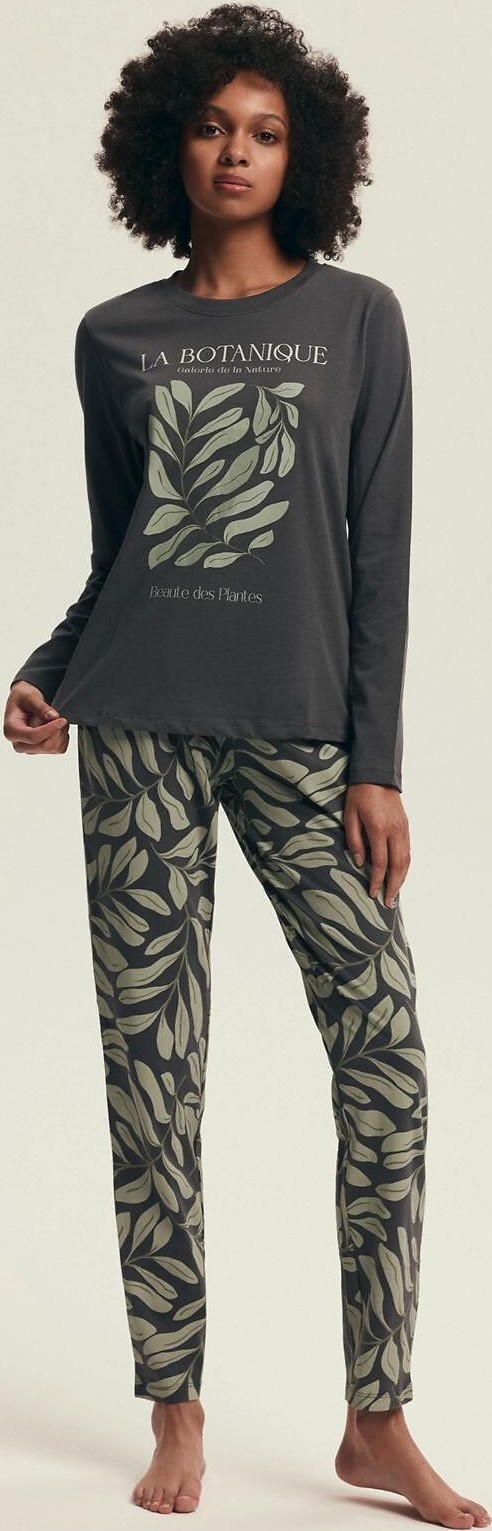 Henderson Dlhé dámske bavlnené pyžamo s potlačou Ladies 43685 Danna dł/r S-2XL Veľkosť: L, Barva: sivá