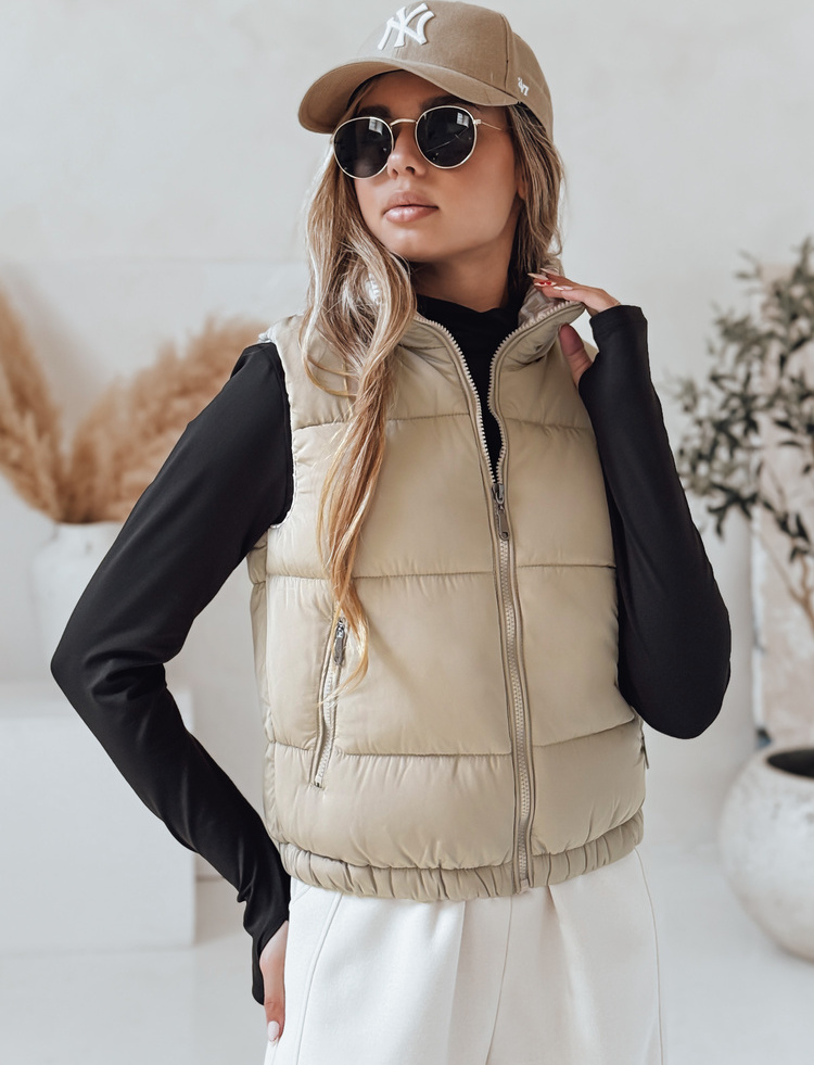 Béžová dámska krátka prešívaná vesta URBANELLE s elastickým pásom TY4973 Veľkosť: S