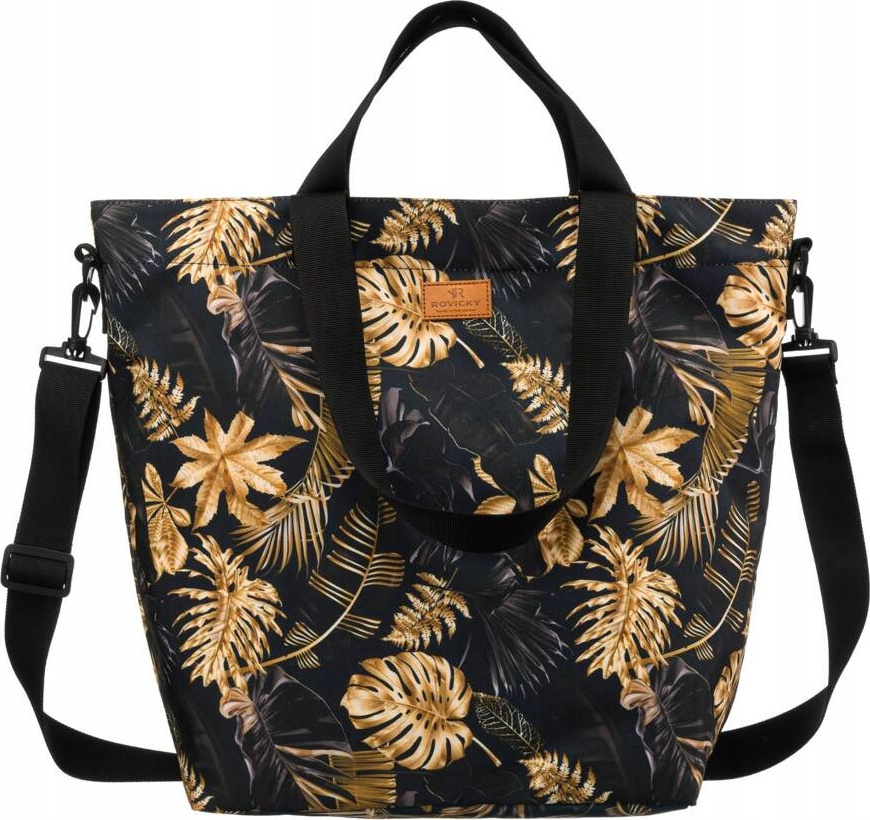 Rovicky Čierno-zlatá vzorovaná textilná shopper kabelka R-TZ15605 Veľkosť: ONE SIZE
