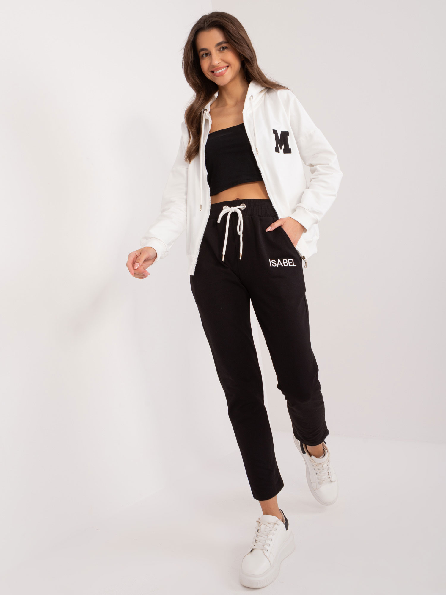 Smotanovo-čierna tepláková súprava RV-KMPL-9178.27-ecru-black Veľkosť: L/XL