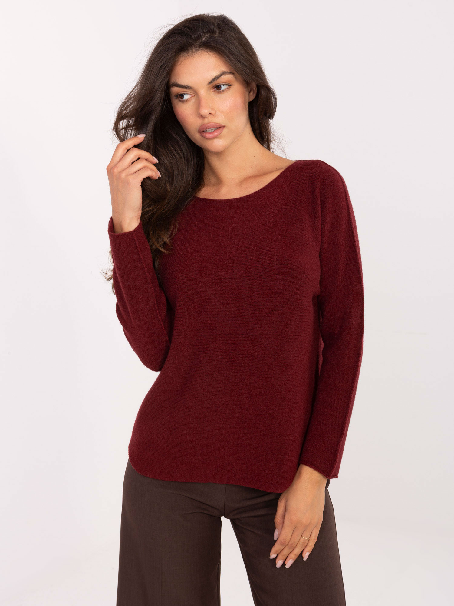 Vínový dámsky obojstranný viskózový sveter IT-SW-2219.63-bordo Veľkosť: ONE SIZE