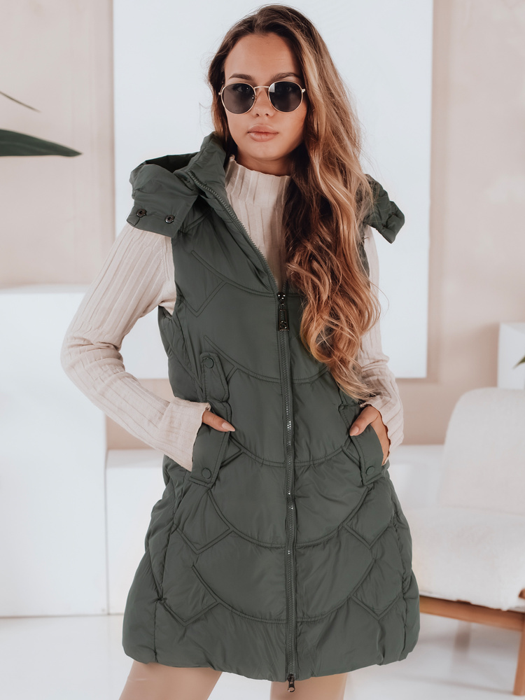 Khaki dámska zateplená vesta s odnímateľnou kapucňou TY5103 Veľkosť: S