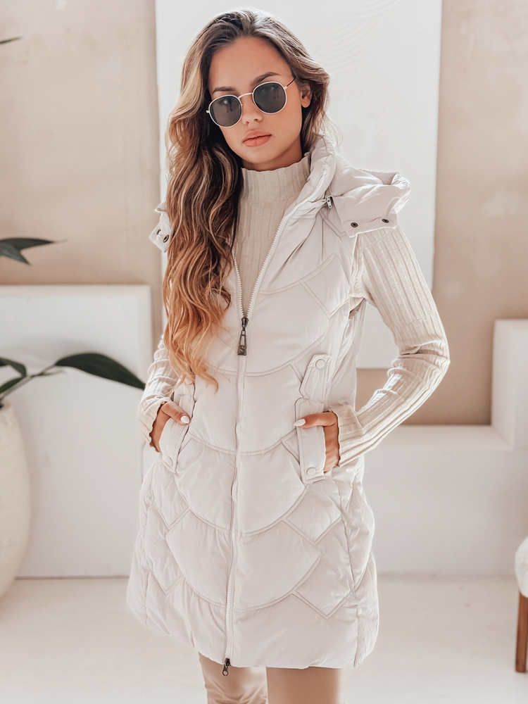 Smotanová dámska zateplená vesta s odnímateľnou kapucňou TY5102 Veľkosť: XL