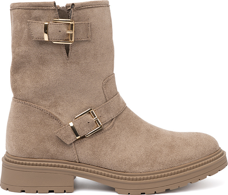 Béžové semišové dámske členkové topánky s ozdobnými sponami ML275TA Veľkosť: 40