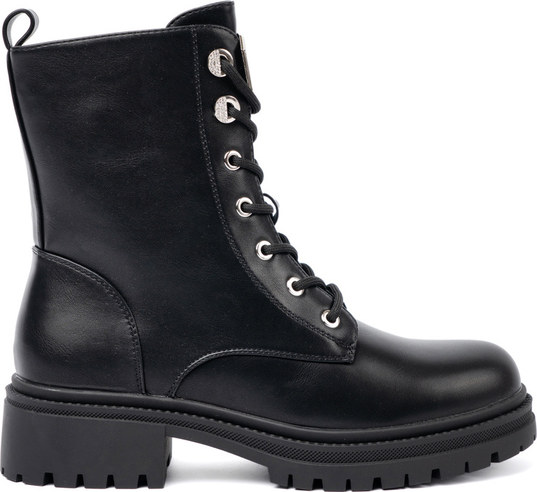 Čierne dámske workery na šnurovanie s kovovou ozdobou XJ793B Veľkosť: 36