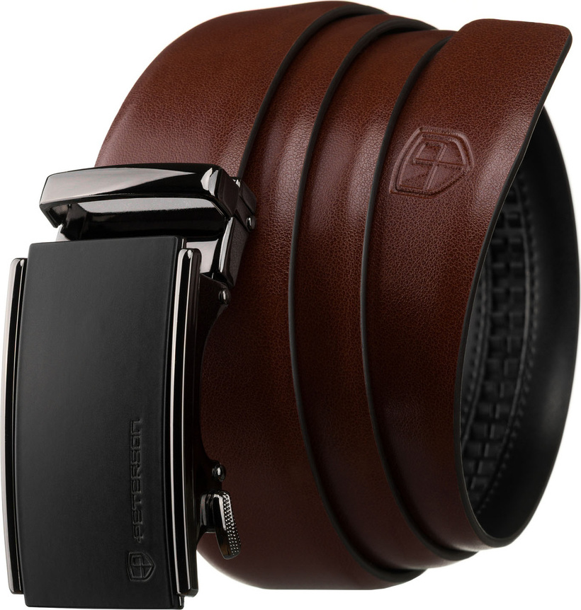 Peterson Pánsky tmavohnedý kožený opasok s automatickou prackou PTN A017 Veľkosť: 95