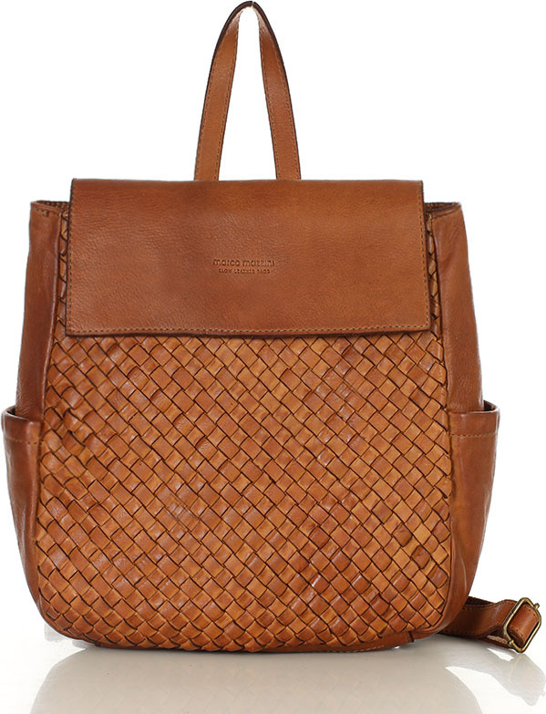 MARCO MAZZINI Camel dámsky kožený tkaný plecniak s vreckami (v256b) Veľkosť: ONE SIZE
