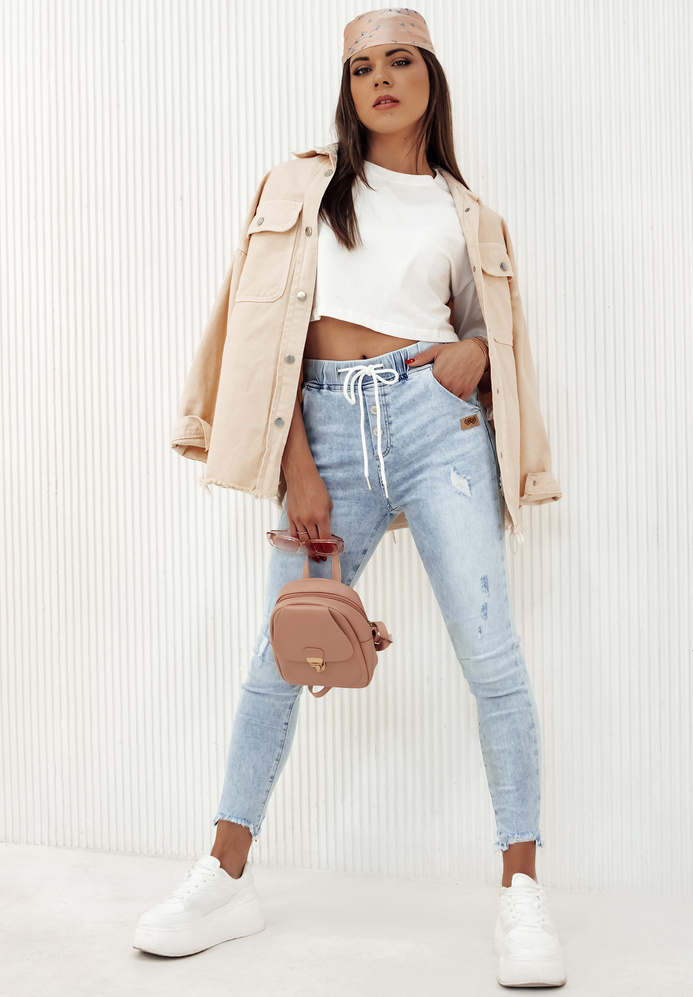 Svetlomodré džínsové nohavice so šnúrkami v páse URBAN EDGE UY2124 Veľkosť: M