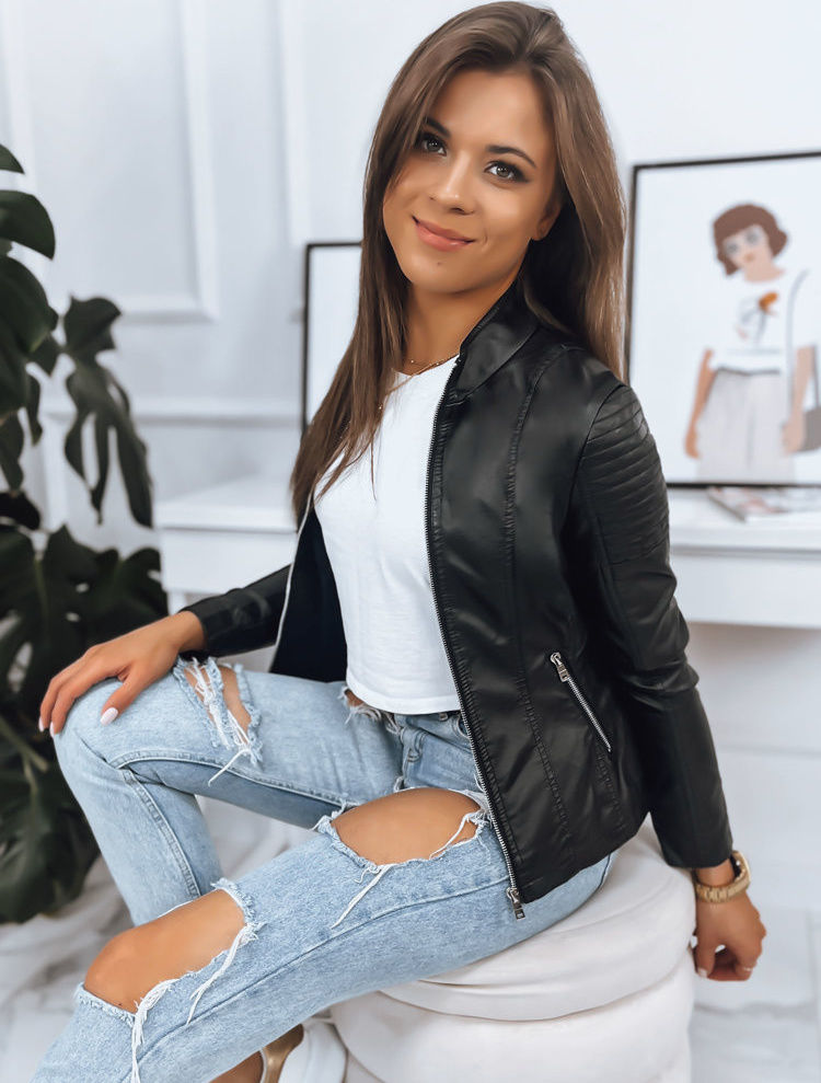 Čierna koženková bunda s prešívaním JAMIE TY3451 Veľkosť: L