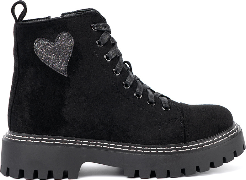 Čierne dámske šnurovacie členkové topánky s trblietavým srdcom 9568A-2B Veľkosť: 37
