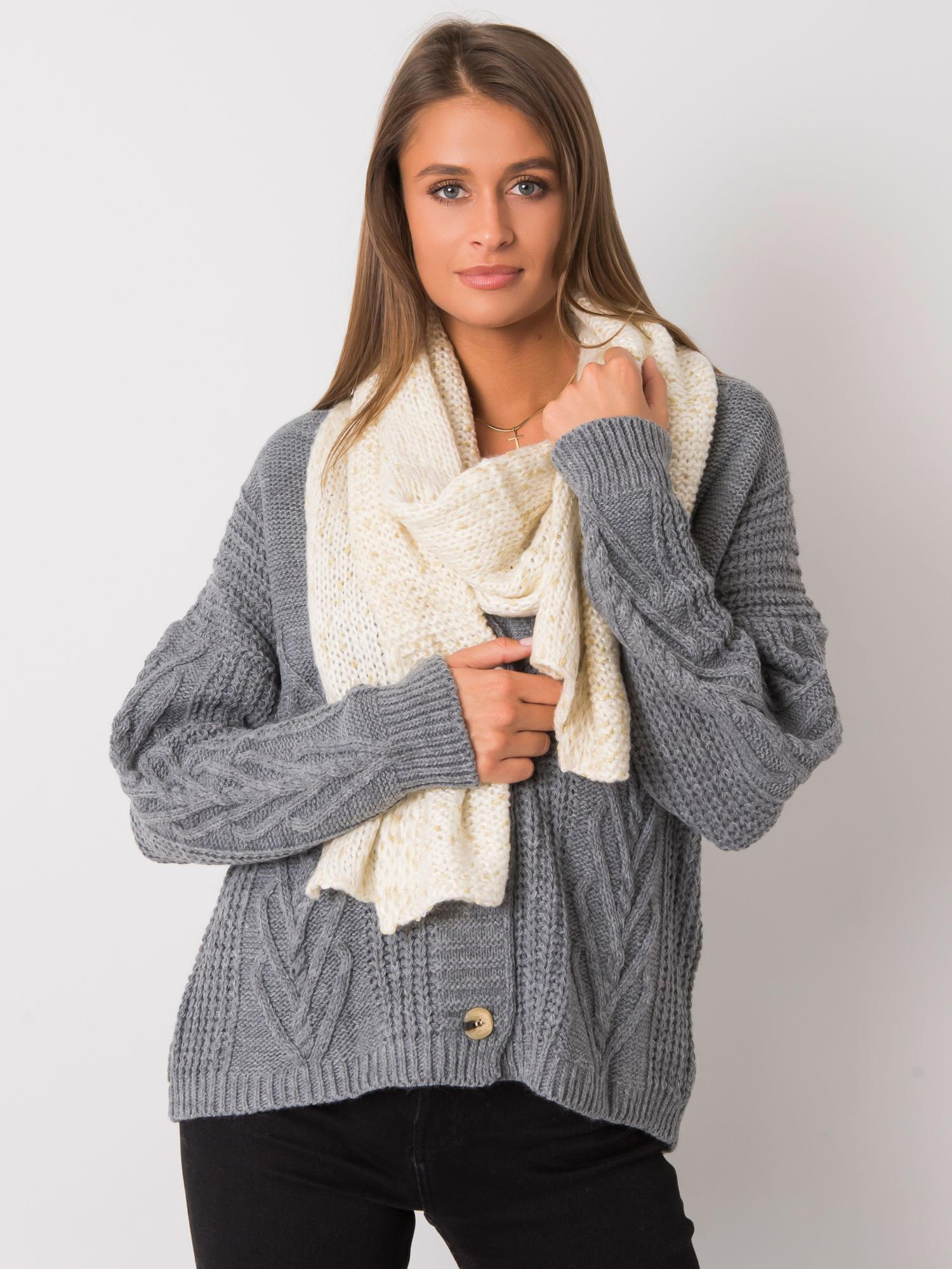 Smotanový šál so zlatou niťou AT-SZ-RH-1407.23X-ecru Veľkosť: ONE SIZE