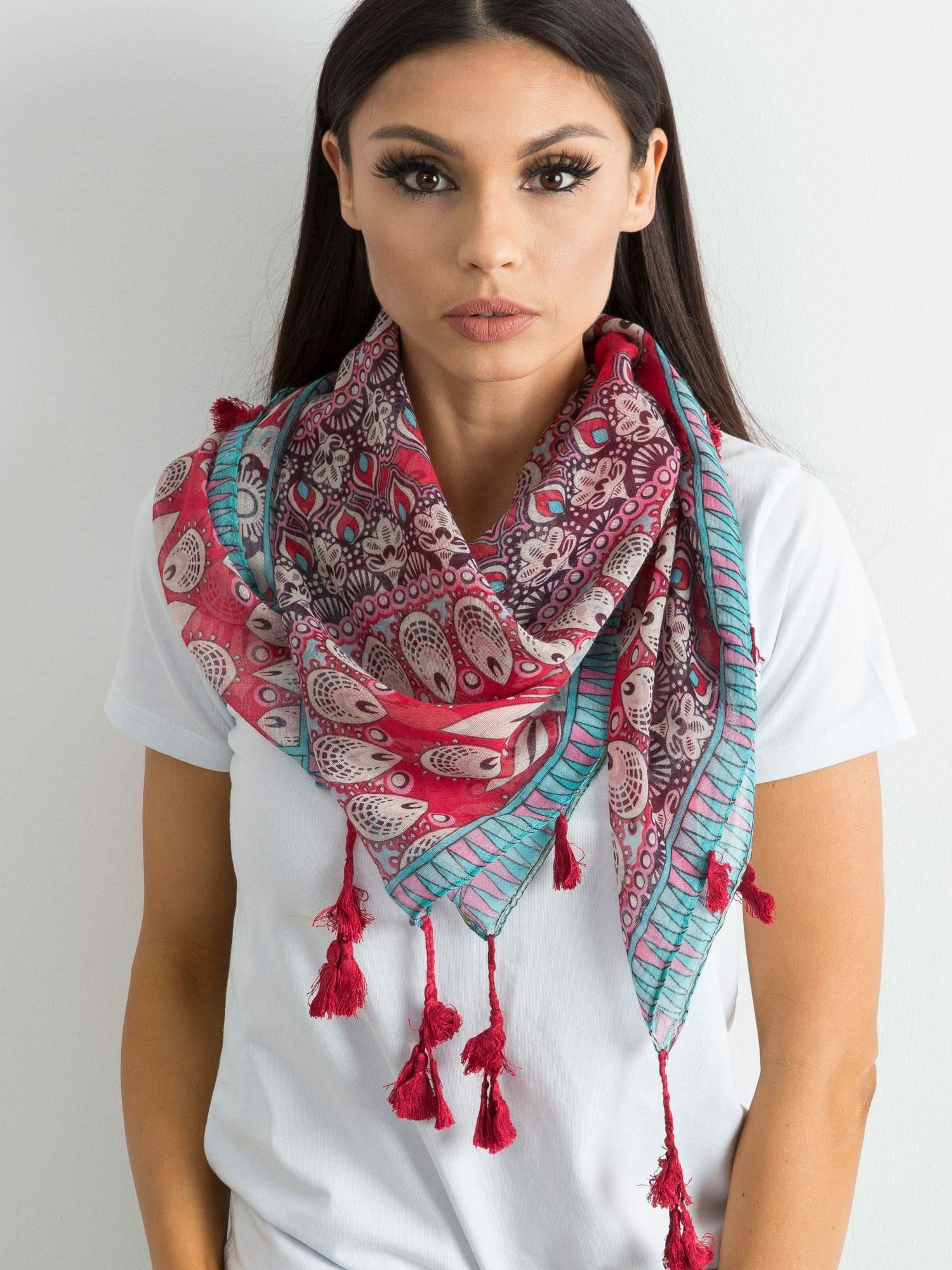 Červená dámska šatka s etnickými vzormi AT-CH-ENEC-71.33P-red Veľkosť: ONE SIZE