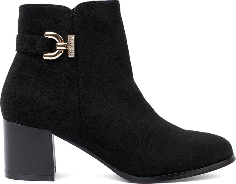 Štýlové dámske čierne členkové topánky s elegantným zdobením, podpätok 6 cm HO258NE Veľkosť: 36