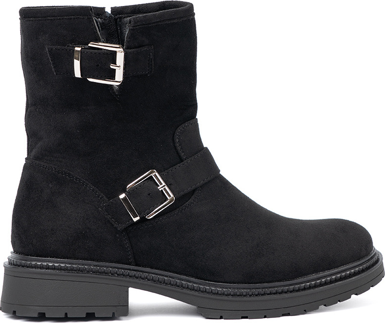 Moderné dámske čierne členkové topánky so striebornými sponami ML275B Veľkosť: 40