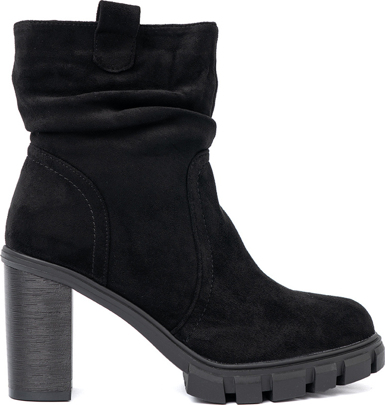 Štýlové dámske čierne členkové topánky s vrásneným zvrškom, podpätok 9,5 cm D8170B Veľkosť: 36