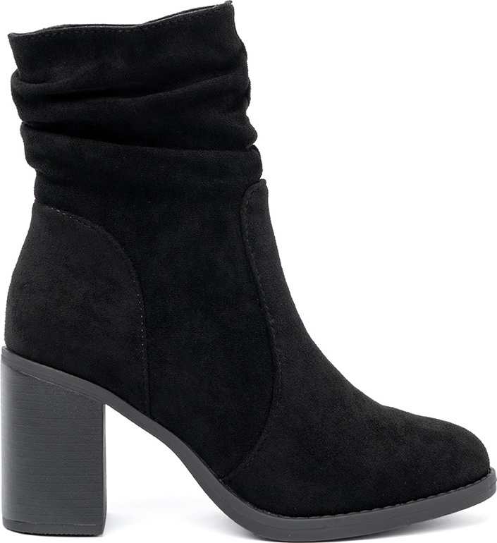 Elegantné čierne členkové topánky na stĺpiku s vrásneným zvrškom, podpätok 8 cm MS2065B Veľkosť: 38