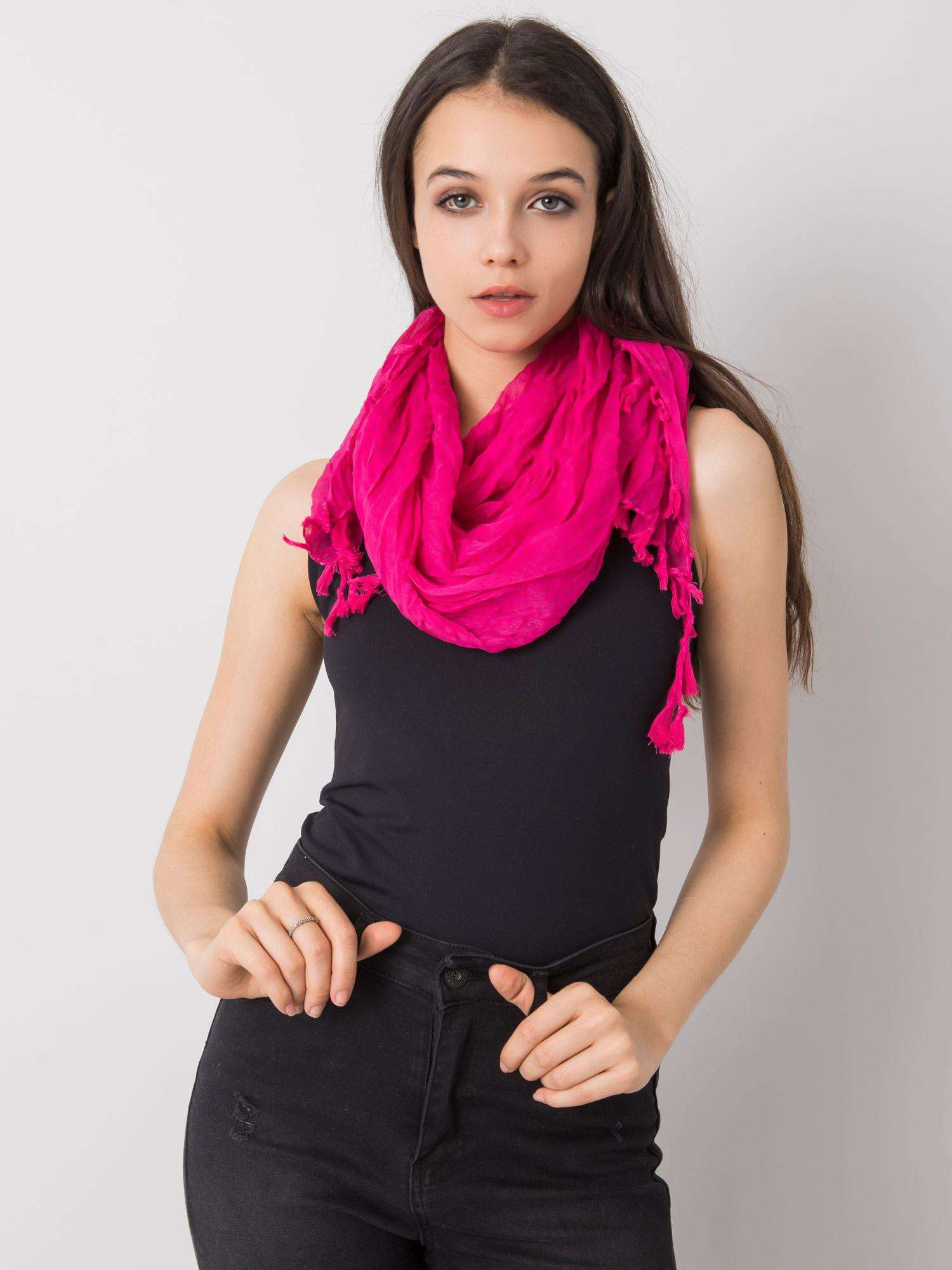 Fuchsiová šatka so strapcami AT-CH-BF48172-fuchsia pink Veľkosť: ONE SIZE