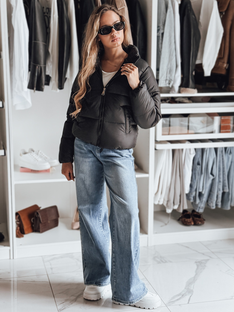 Čierna dámska krátka prešívaná bunda s kapucňou GLAMVO TY4950 Veľkosť: L