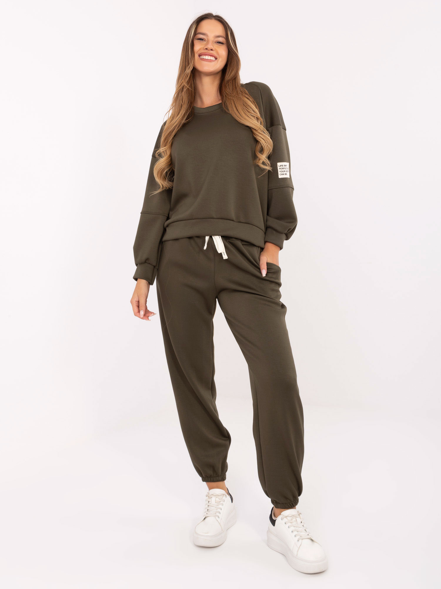 Khaki dámska tepláková súprava s prímesou viskózy MI-KMPL-M5879.86-khaki Veľkosť: ONE SIZE