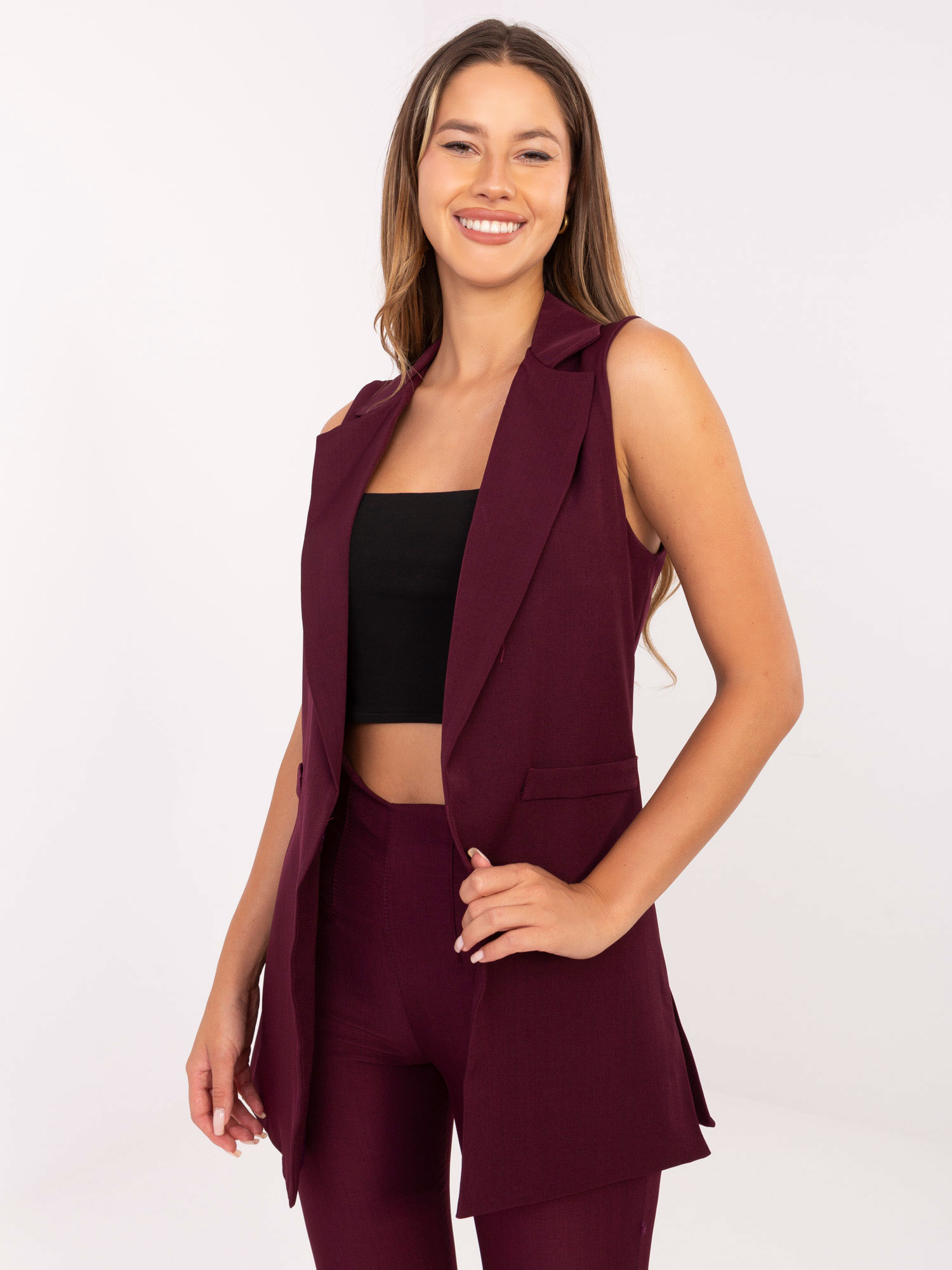 Elegantná dámska vínová vesta s golierom IT-KZ-FL5069.84-bordo Veľkosť: S