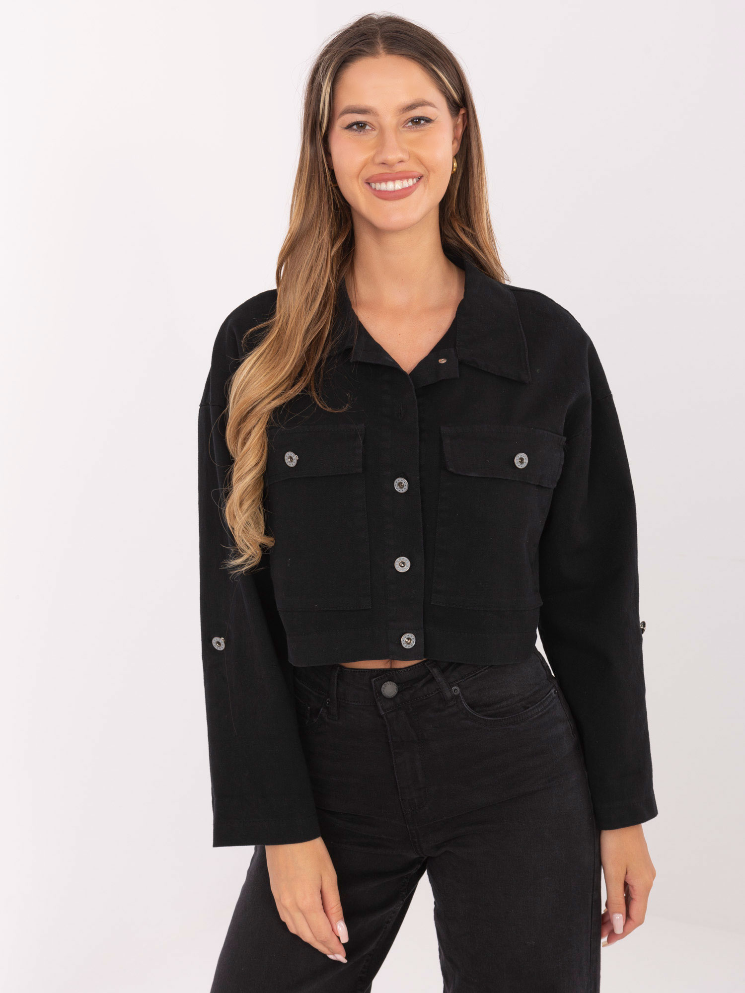Čierna dámska džínsová bunda IT-KR-FL7029.72-black Veľkosť: ONE SIZE