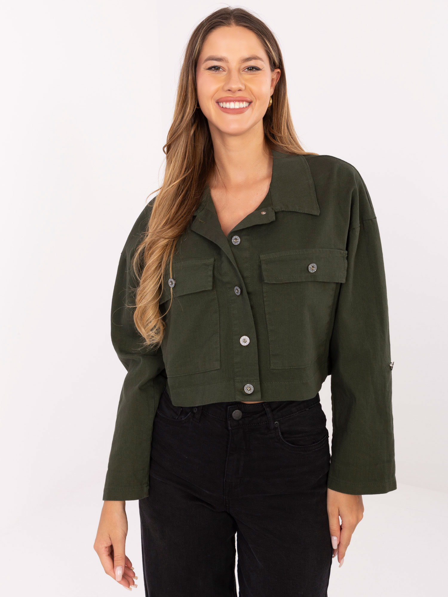 Khaki dámska džínsová bunda IT-KR-FL7029.72-khaki Veľkosť: ONE SIZE