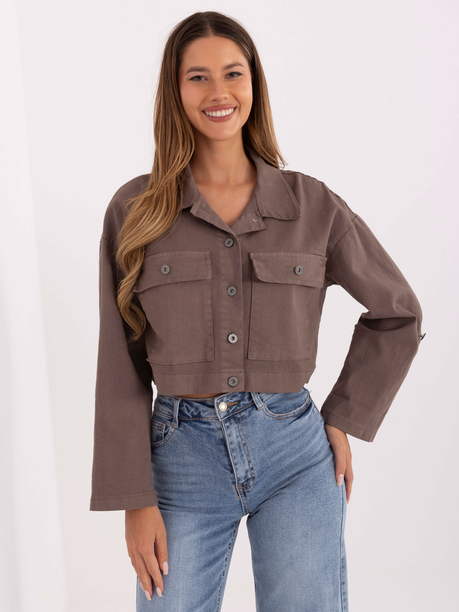 Hnedá dámska džínsová bunda IT-KR-FL7029.72-dark beige Veľkosť: ONE SIZE