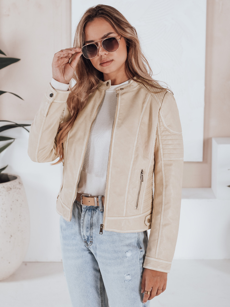 Béžová dámska koženková bunda ROCKMISS TY5226 Veľkosť: S