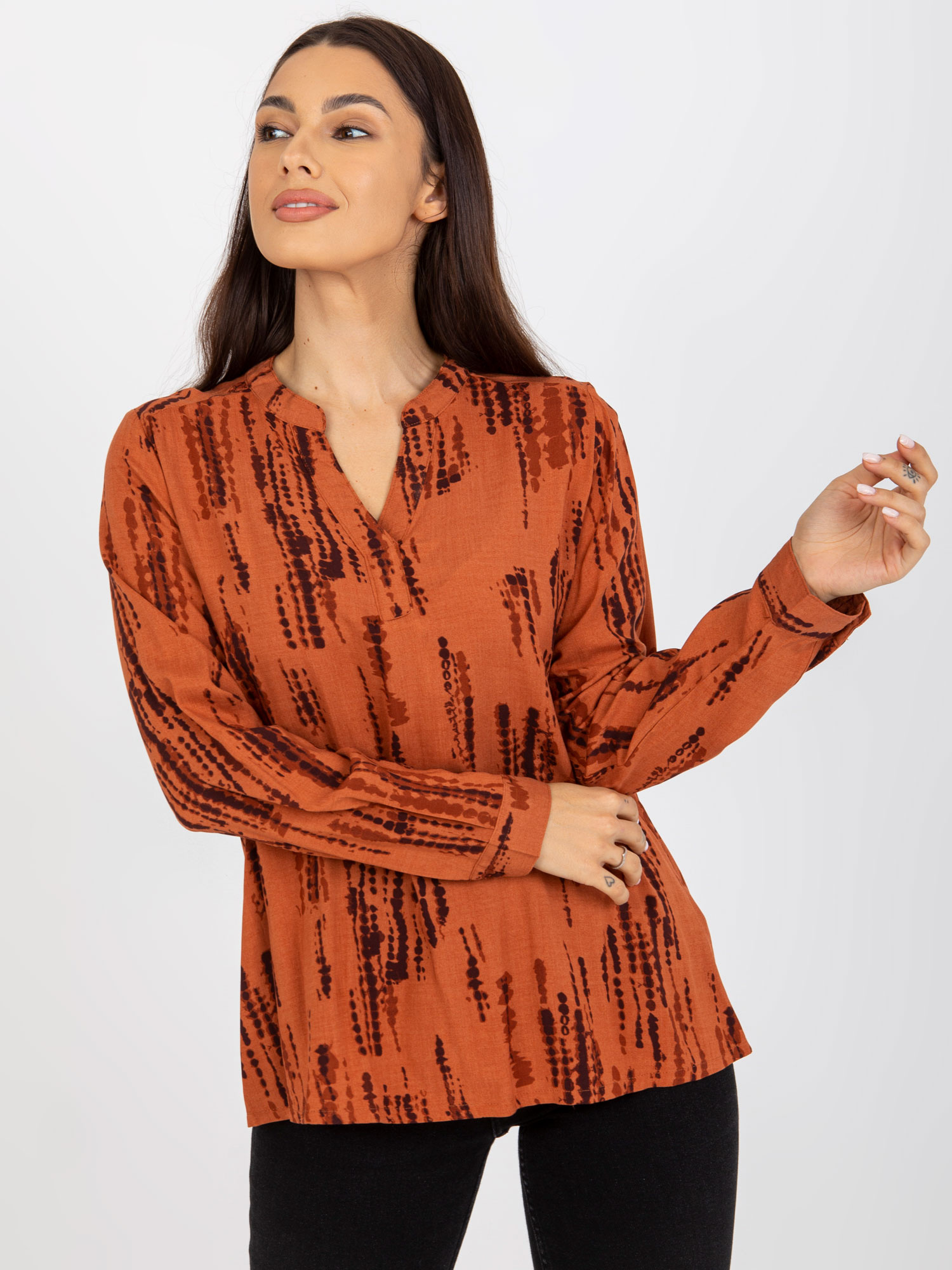 Tehlová košeľová blúzka D73771M11081A-terracotta Veľkosť: M
