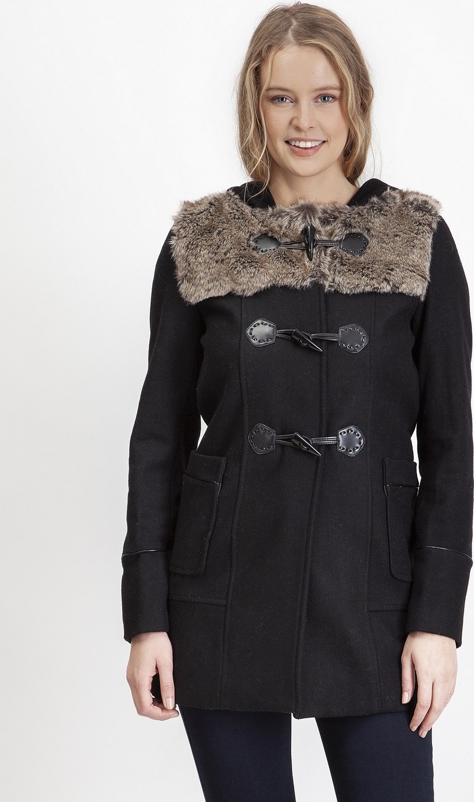 Čierny dámsky vlnený zimný kabát s kapucňou MAH 515595 F Veľkosť: 3XL
