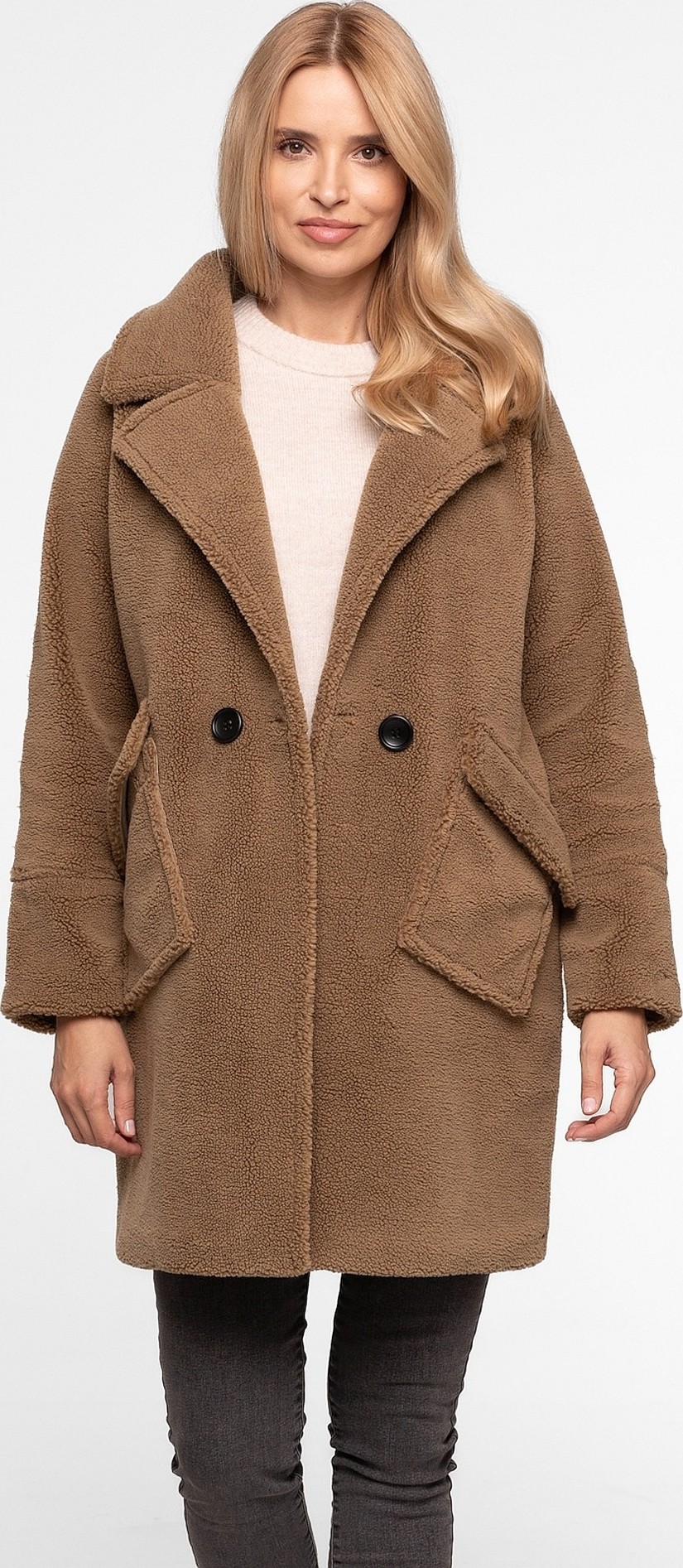 Béžový dámsky raglánový kabát BLH 201016 F Veľkosť: 3XL